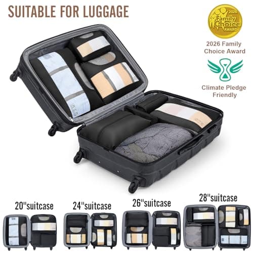 Veken 10 Set/8 Set Packing Cubes for Travel Essentials,Anti-Wrinkle Buckled Suitcase Organizer for Shoe & Toiletry Bag,Carry On Luggage Bag for Airplane & College Dorm Room Accessories,Women Men Gifts — view 5