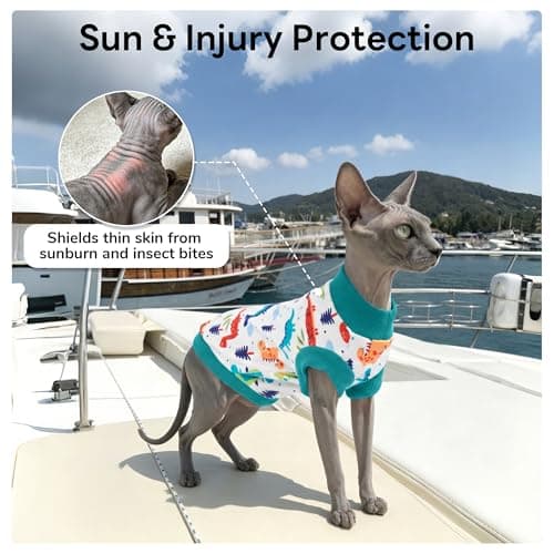 PUMYPOREITY Sphynx Cat Clothes - Stretchy Sweater, Soft Hairless Shirt, Pullover Pajamas, Turtleneck for Sphynx Cornish Rex, Devon Rex - Blue, M — view 3