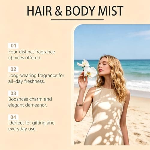 Vanilla Beach Hair & Body Mist Fragrance Spray, Long-Lasting Fresh Scent with Fine Mist, Lightweight Formula for Daily Use, 8.1 fl oz (2pc) — view 5