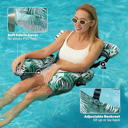 Sloosh Pool Floats Adult, 2 Packs Inflatable Pool Lounge Chairs,Blow up Hammock Pool Noodles Floats for Adults,Floating Water Chair for Pool Party Lake River Water Fun(Tropical Leaves-Green,Blue) — view 3