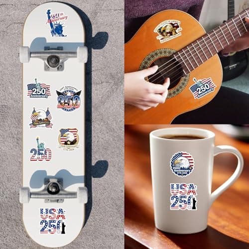 50Pcs 250th Anniversary Sticker 250 Years of Freedom Anniversary Waterproof Vinyl Decals for Laptop,Water Bottle, Phone, Luggage,Car — view 2