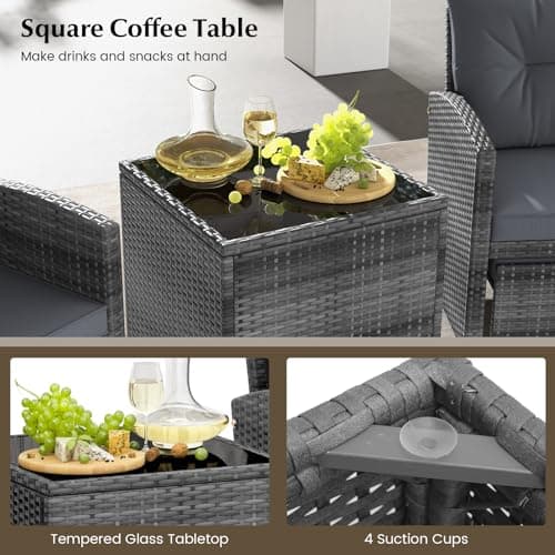 KOTEK 5 Pieces Patio Furniture Set with Ottomans, Wicker Patio Conversation Set with Coffee Table & Cushions, PE Rattan Outdoor Lounge Chairs for Backyard, Porch, Poolside (Mix Grey- Grey) — view 7