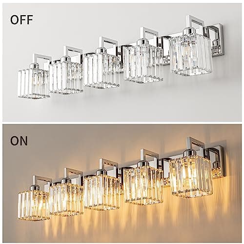 FDPBY Modern Crystal Bathroom Vanity Light 5-Lights Chrome Modern Crystal Wall Lamp Bathroom Modern Crystal Vanity Lighting… — view 3
