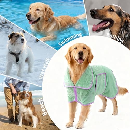 Soft Dog Bathrobe Fast Drying Dog Coat, Super Absorbent Dog Towels for After Bath, Microfiber Pet Robe Adjustable Collar & Belly Warm Keeping Dogs Coat for Pet Dogs & Cats (Green, X-Large) — view 6