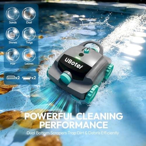 Pool Vacuum,UBoter E10 Cordless Robotic Pool Cleaner, Dual-Layer Filtration,Powerful Obstacle Crossing, Enhanced Edge & Corner Cleaning,120-Min for Above-Ground & Flat-Bottom Pools to 860 Sq.Ft — view 5