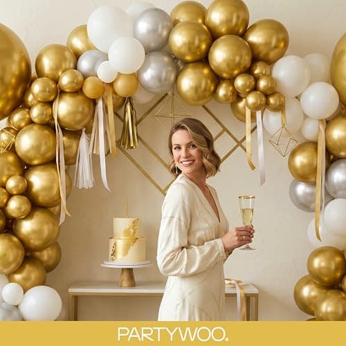 PartyWoo Gold Balloons 140pcs Different Sizes of 18 12 10 5 Inch Gold Balloon Arch Kit Garland for Birthday Wedding Anniversary Baby Shower Graduation Retirement Casino Party Decorations Gold-G101 — view 7