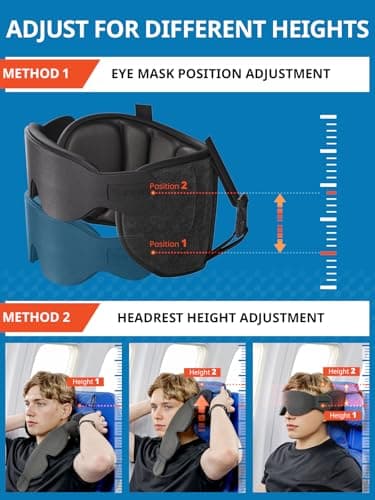 SARISUN Travel Pillow, Neck Pillow with Eye Mask, Airplane Pillow for Long Flight Sleeping Travel, Kids Travel Pillow for Car, Road Trip Car Headrest, Stop Bobblehead, Neck Pain Relief, Black — view 6