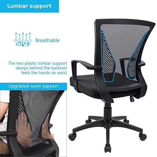 Furmax Office Chair Ergonomic Computer Desk Mesh Chair Mid Back Swivel Lumbar Support with Armrest (1, Black) — view 5