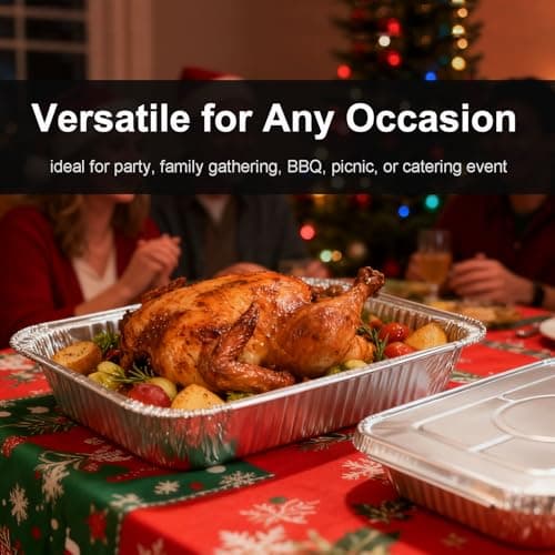 Whaleme 9x13 Aluminum Foil Pans with Lids - 25 Pack Disposable Half Size Deep Steam Table Tin Foil Pans for Oven Baking Cake, Roasting, Food Prepping, Storing, Freezing, Chafing — view 2