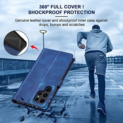 Jasonyu Flip Wallet Case for Samsung S23 Ultra,Leather Magnetic Folio Cover with Card Holder,Kickstand - TPU Shockproof Durable Protective Phone Case,Blue — view 3
