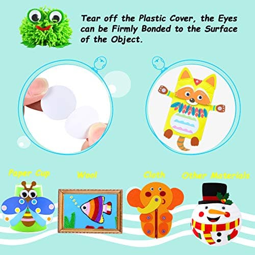 200 Pieces Wiggle Eyes, FEBSNOW Googly Eyes Self Adhesive Black White Plastic Googly Eyes Mixed Assorted Sizes Sticker Eyes for DIY Crafts Decoration(6mm -12mm) — view 2