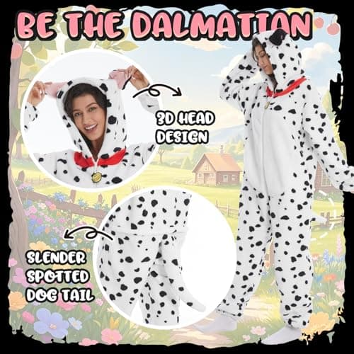 HSCTEK Dalmatian Onesie Costume Adult Women Men Funny Pj Cosplay Blanket Clothes S