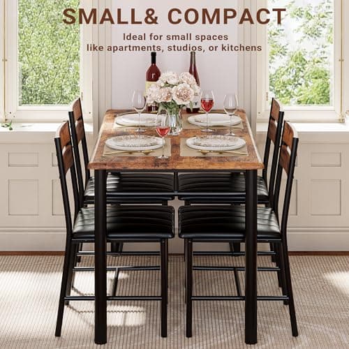 IRONCK Dining Table Set for 4, Wood Kitchen Table with Upholstered Chairs for Kitchen Room and Small Spaces (Rustic Brown) — view 3