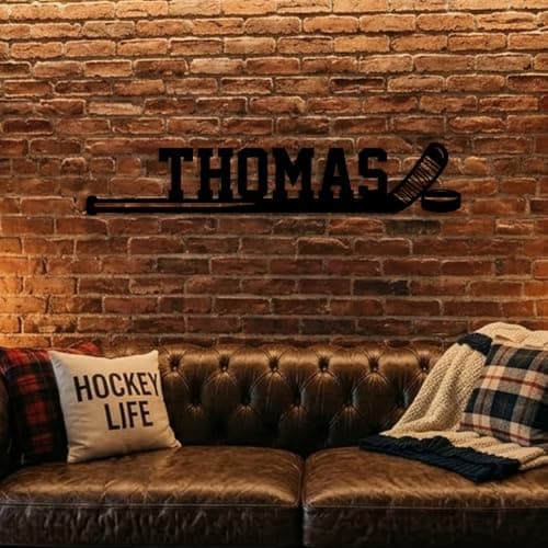 Coovew Personalized Ice Hockey Name Sign, Custom Hockey Stick Metal Wall Art, Sports Room Decor for Bedroom Game Room, Sports Gift for Player Fans Coach Color07 — view 2