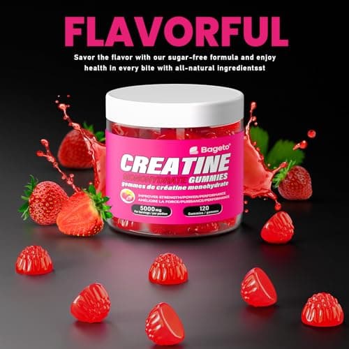 Creatine Monohydrate Gummies 5000mg for Men & Women, Gomitas de Creatina 5g Creatine Monohydrate, 0g Sugar Creatine Pre-Workout for Muscle Strength, Vegan, 120 Count Strawberry (Pack of 1)