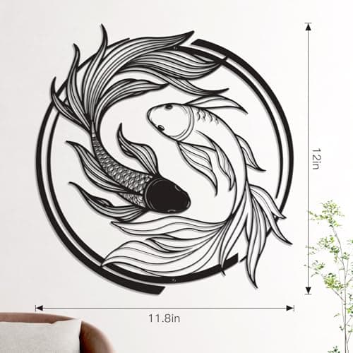 LWHZHE Metal Wall Decor - Japanese Style Wall Decoration Black Zen Wall Art Asian Room Decor for Living Room, Bedroom, Dining Room (Koi Fish) — view 2
