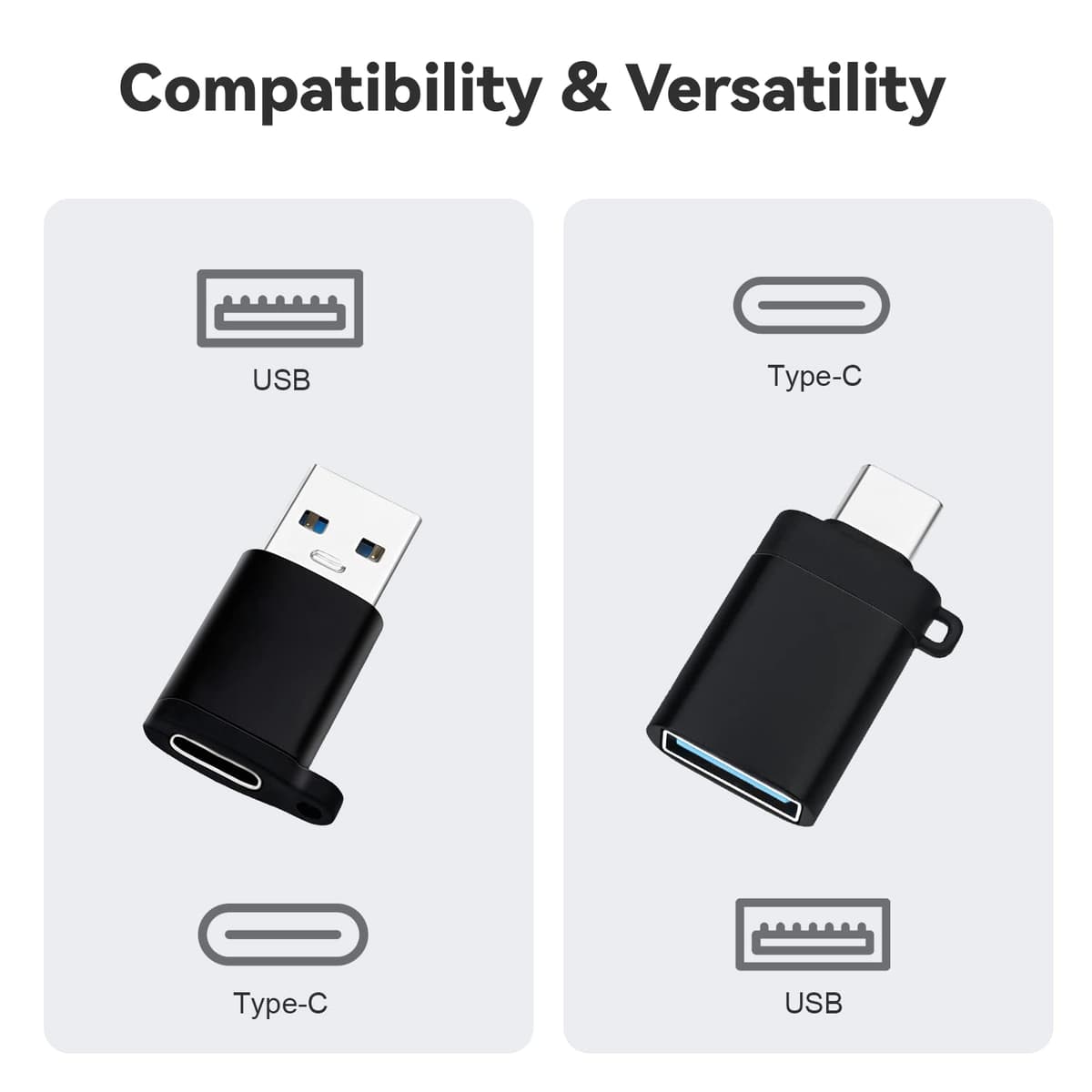 Adaptador USB C a USB 3.0, Adaptador USB C Hembra a USB Macho, Adaptador USB C a Micro USB, Adaptador Micro USB (Hembra) a USB C (Macho) con Cordón (4 Pack) para MacBook Pro, Samsung, PC — view 3