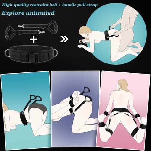 Sex Toys Adults Bondage 3 in 1 Innovative Waist Belt 9 Pcs Sex BDSM Toys for Women Couples Reatraints with Handle Pull Straps Cross-Buckle Strap Blindfold Nipple Ball Gag Clips Hand/Ankle/Thigh Cuffs — view 2