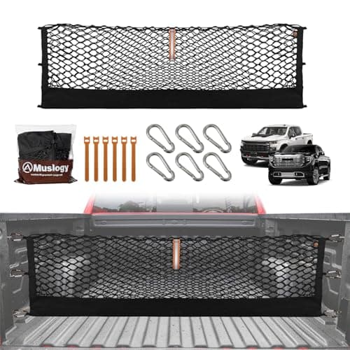 Muslogy Truck Bed Cargo Net Compatible with Chevy Silverado & GMC Sierra 2019-2025 Accessories Storage Organizer Pickup Truck Bed Envelope Style Cargo Net with Heavy Duty Carabiners