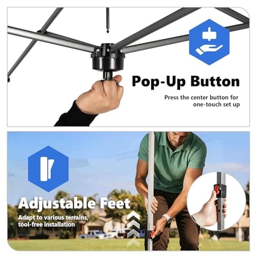 OLIXIS 10x10ft 1-Person Pop Up Canopy Tent, Heavy Duty One Push Setup Portable Outdoor Shelter for Beach Events Camping with Rolling Carry Bag, Snow White — view 3