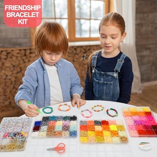 Redtwo 23000Pcs Clay Beads Friendship Bracelet Making Kit, 7 Boxes 144 Colors Flat Polymer Heishi Beads Set for Friendship Jewelry Making Kit with Pendant Charms, Crafts Gifts for Girls Ages 6-12 Kids — view 6