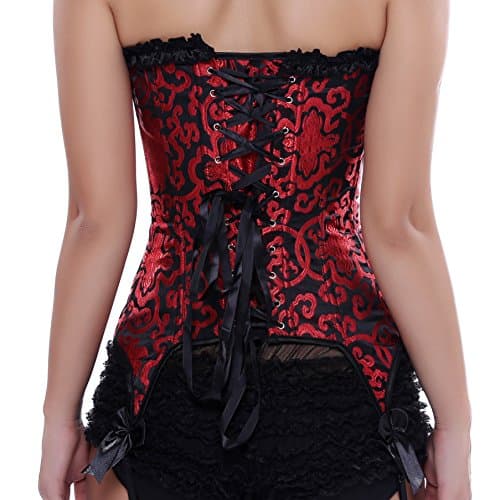 HNGHOU Women's Sexy Corset Bustier Push up Overbust Corset Top with Garter Belt (Red,Large) — view 2