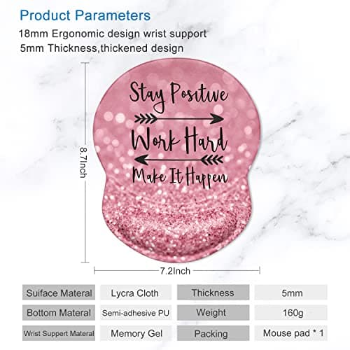 ITNRSIIET Ergonomic Mouse Pad with Gel Wrist Support Small Wrist Rest Smooth Surface Non-Slip PU Base Comfortable Office Supplies Pain Relief, 8.7 x 7.2 inches, Pretty Inspirational Quotes — view 4