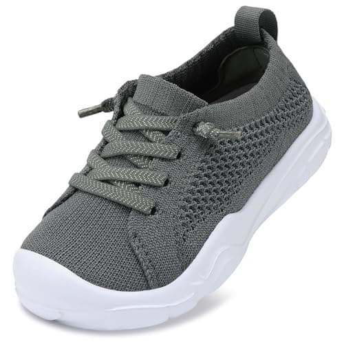 LeIsfIt Toddler Shoes Boys Girls Wide Toe Box Breathable Slip-On Sneakers Kids Lightweight Barefoot Feel Walking Shoes for Outdoor Play, Dark Gray Size 7