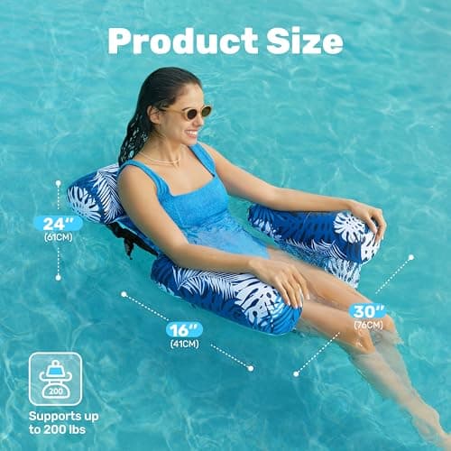 Sloosh Pool Floats Adult, 2 Packs Inflatable Pool Lounge Chairs,Blow up Hammock Pool Noodles Floats for Adults,Floating Water Chair for Pool Party Lake River Water Fun(Tropical Leaves-Green,Blue) — view 4