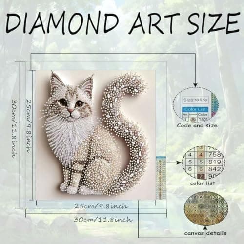OJTOYART 5D Cat Special Shape Diamond Art Kits for Adults Beginners, Animal Cat Diamond Painting Kits for Adults, DIY Crystal Rhinestones Diamond Painting for Home Wall Decoration 12 × 12inch — view 8