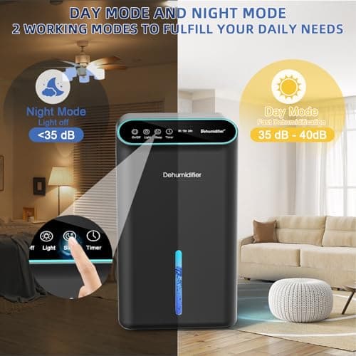 LOMMOL Dehumidifiers for Home, 86 OZ Dehumidifier (800 Sq.ft), Dehumidifiers for Bedroom with Essential Oil Diffuser, 7 Color LED Light, 24H Timer, Auto Shut-off, Ideal for Bathroom Closet RV (Black) — view 5