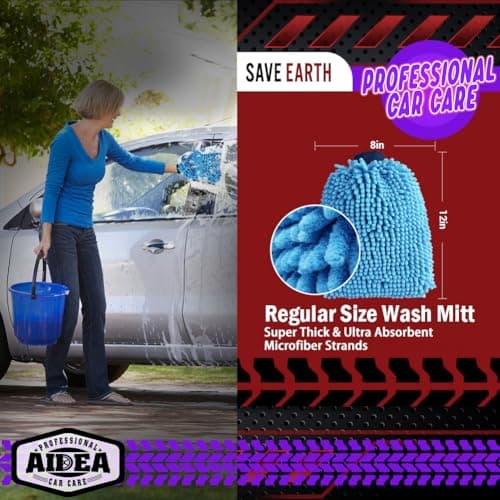 AIDEA Car Wash Mitt Microfiber, 2PK, Car Wash Brush, Blue, 8''X12''