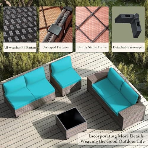 RTDTD 12 PCS Outdoor Patio Furniture Set,Outdoor Sectional Furniture All Weather PE Rattan Wicker Patio Conversation Set with 2 Coffee Tables and 10 Thickened Cushions,Blue — view 3