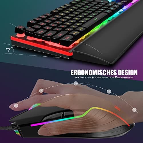 RedThunder K10 Wired Gaming Keyboard and Mouse and Wrist Rest Combo, RGB Backlit, Anti-ghosting Keyboard + 7D 7200 DPI Mice+Soft Leather Wrist Rest 3 in 1 PC Gamer Accessories(Black) — view 4