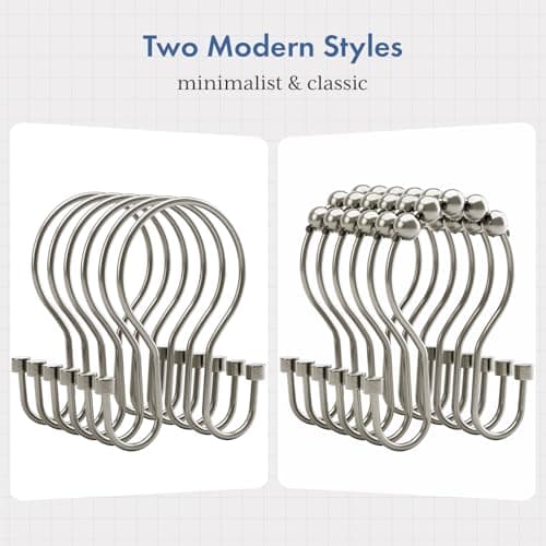 Bathway Shower Curtain Hooks Nickel Shower Curtain Rings with Cylindrical Design, 12Pcs Metal Shower Curtain Hooks Rust Proof, Smooth Glide Double Shower Hooks Rings for Shower Curtain — view 4