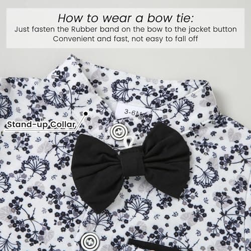 SOLOYEE Baby Boy Clothes Suits 18-24 Months Baby Boys Formal Wedding Outfits Long Sleeve Dress Shirt + Suspender Pants + Bowtie + Beret Gentleman Clothing Set (Black, 18-24 Months) — view 2
