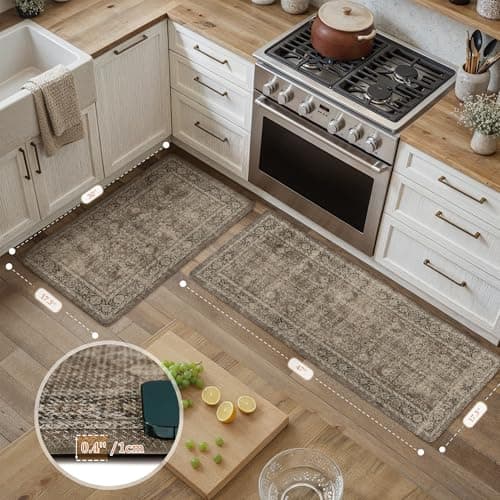 PureCozy Kitchen Mats 2PCS Anti Fatigue Cushioned Mat Brown Vintage Kitchen Mats for Floor Waterproof Non Slip Comfort Standing Distressed Rug for Sink Laundry Office 17.3"x47"+17.3"x30" — view 3