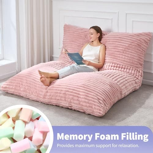 3 in 1 Bean Bag Chair Giant BeanBag Chairs Convertible Bean Bag Floor Cushion with Machine Washable Cover, Beanbag Chairs for Adult (Pink) — view 4