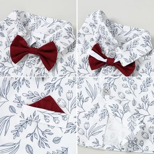 SOLOYEE Toddler Baby Boy Clothes Suit 18-24 Months Boys Wedding Formal Outfit, Dress Shirt+Bowtie+Suspender Pants Gentleman Outfits (Red, 18-24 Months) — view 4