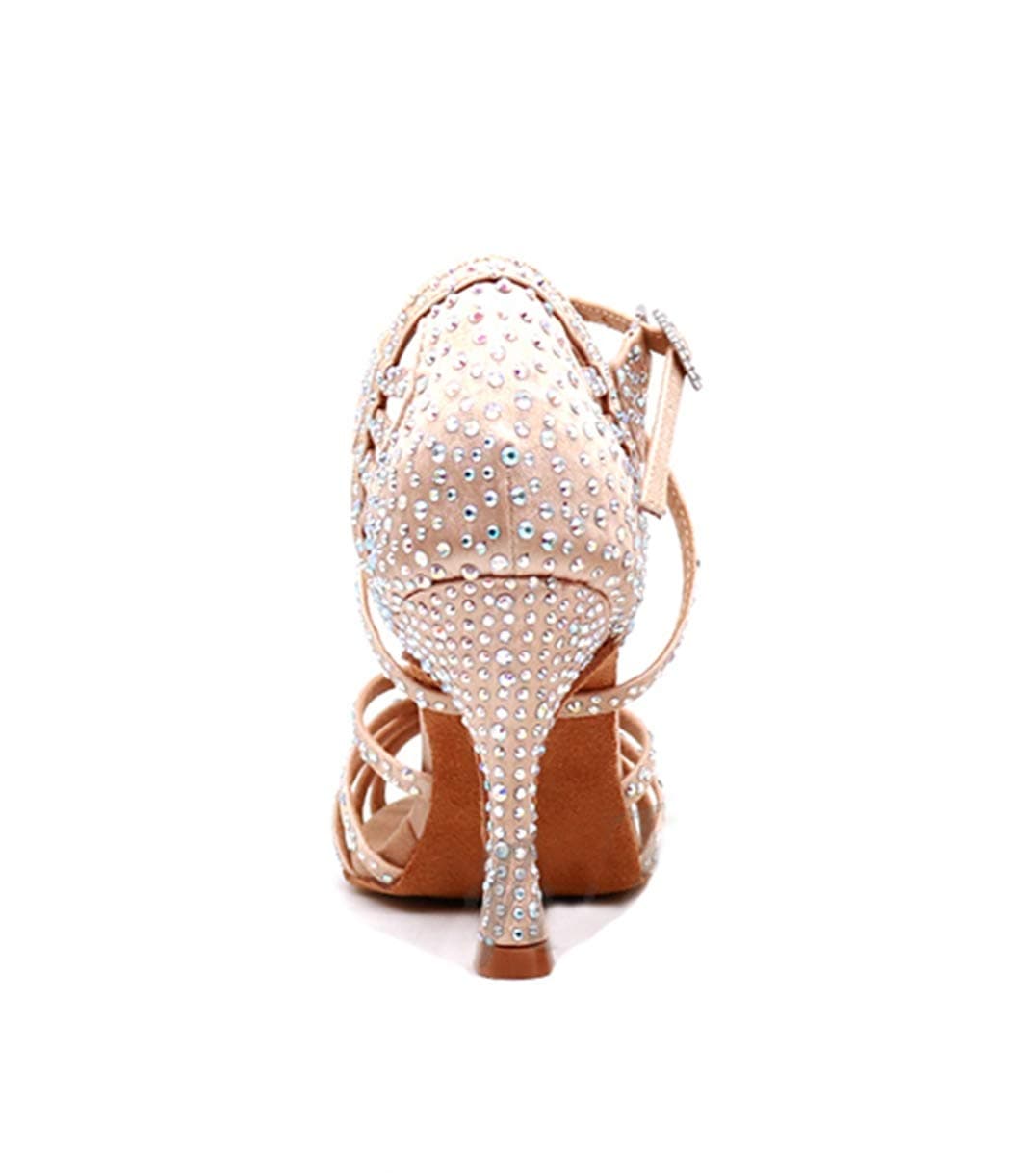 Sandalias de baile moderno latino con correa cruzada para mujer, con diamantes de imitación de tango social, bailes, Tacón marrón de 9 cm. — view 2