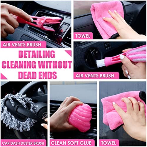 Viewsun 17pcs Car Cleaning Kit, Pink Car Interior Detailing Kit with High Power Handheld Vacuum, Detailing Brush Set, Windshield Cleaner, Cleaning Gel, Complete Auto Accessories for Women Gift — view 4