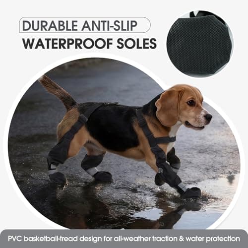 Pezluxe Dog Suspender Boots, Waterproof Anti-Slip Dog Rain Boots with Adjustable Strap for Small Medium Large Dogs, Reflective Paw Protector Dog Boots for Outdoor Walking, Rain Snow Hiking, Black, S — view 4