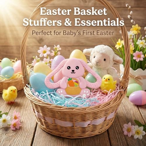 Easter Basket Stuffers Baby Teething Toys, Bunny Silicone Teething Toy for Babies 0 3 6 9 12 18 Months, Easter Basket Stuffer Essential, Baby Rabbit Carrots Teether for Baby & Toddler First Gifts — view 6