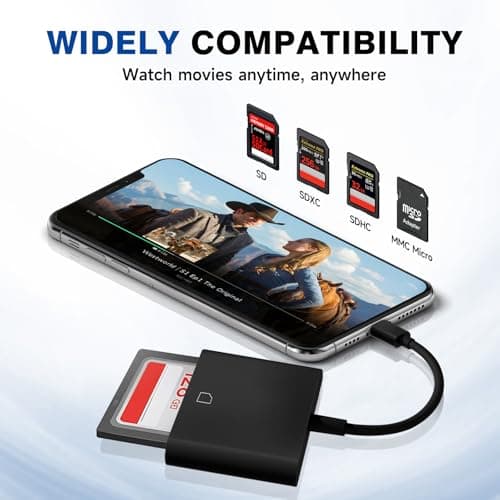 USBC to SD Card Reader for iPhone 17, Camera Adapter to iPhone 17, Digital Camera Adapter iPhone 17/16/15/iPad/MacBook/iMac/Galaxy/Android (Black)