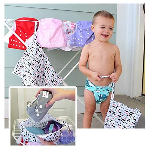 ALVABABY Wet Dry Bags with Two Zippered Pockets 2 Pack Travel Beach Pool Daycare Soiled Baby Items Reusable Waterproof Yoga Gym for Baby Cloth Diaper Swimsuits Wet Clothes — view 7