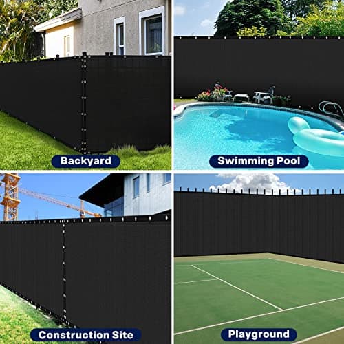 Duerer Privacy Fence Screen 6 x 50ft Black Fence Covering Heavy Duty 170GSM Commercial Windscreen Fencing Mesh Shade Net Cover, UV Protection 90% Blockage Outdoor Backyard, Patio with Cable Ties — view 5