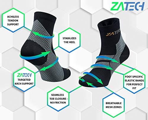 ZaTech Plantar Fasciitis Sock, Compression Socks. Heel, Ankle & Arch Support. (Black/Grey, X-Large) — view 3