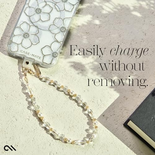 Case-Mate Phone Charm Wrist Strap w/Pearls & Crystals - Crystal Pearl Gold — view 6