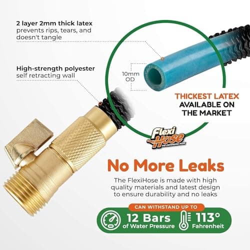 Flexi Hose Expandable Garden Hose with 8 Function Nozzle, 25FT - Lightweight Retractable Garden Hose, Water Hose - No-Kink Flexibility, 3/4 Inch Solid Brass Fittings and Double Latex Core — view 3