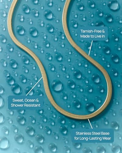 PAVOI Waterproof Thin Herringbone Chain Necklace for Women - 14K Yellow Gold Plated Adjustable Dainty Gold Necklace Chain Stainless Steel - Trendy Fashion Jewelry — view 2